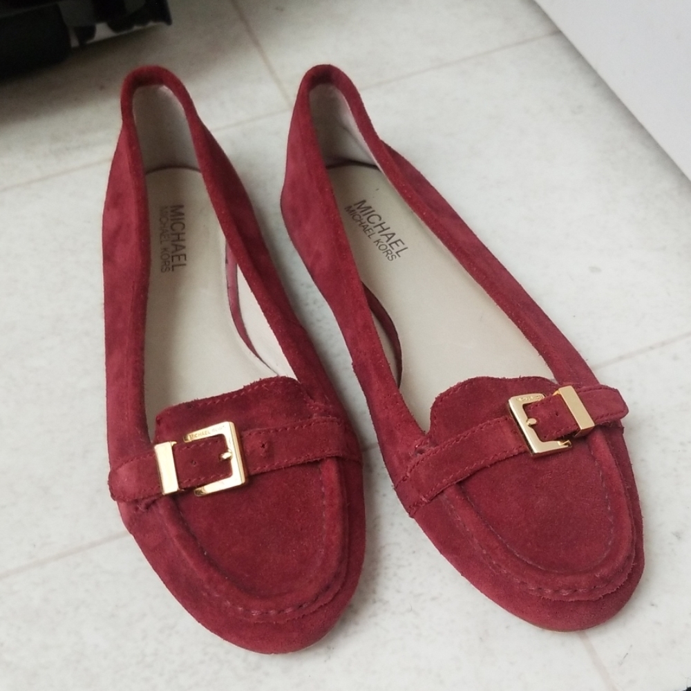 MICHAEL KORS suede leather loafers red comfy flats
